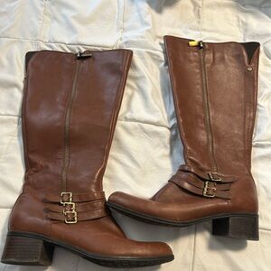 Bandolino Brown Leather Knee-High Boots - Womens 10.5